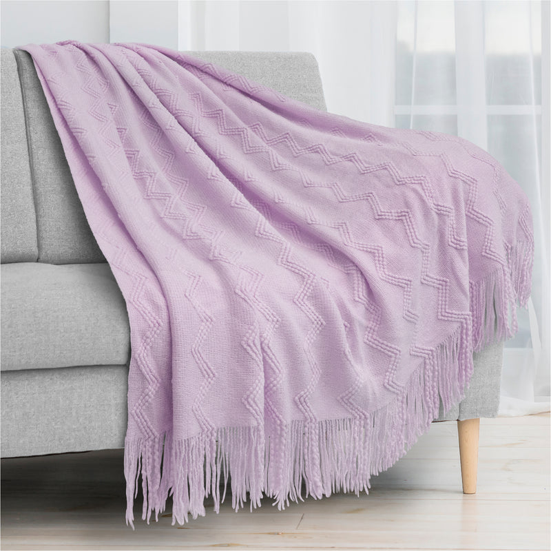 Zig Zag Knit Fringe Throw Blanket