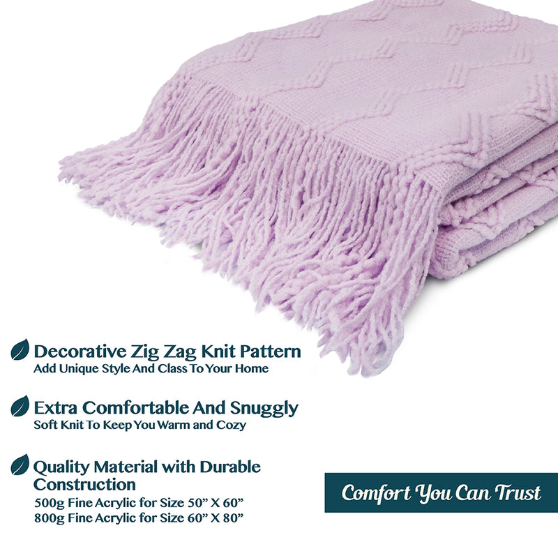Zig Zag Knit Fringe Throw Blanket