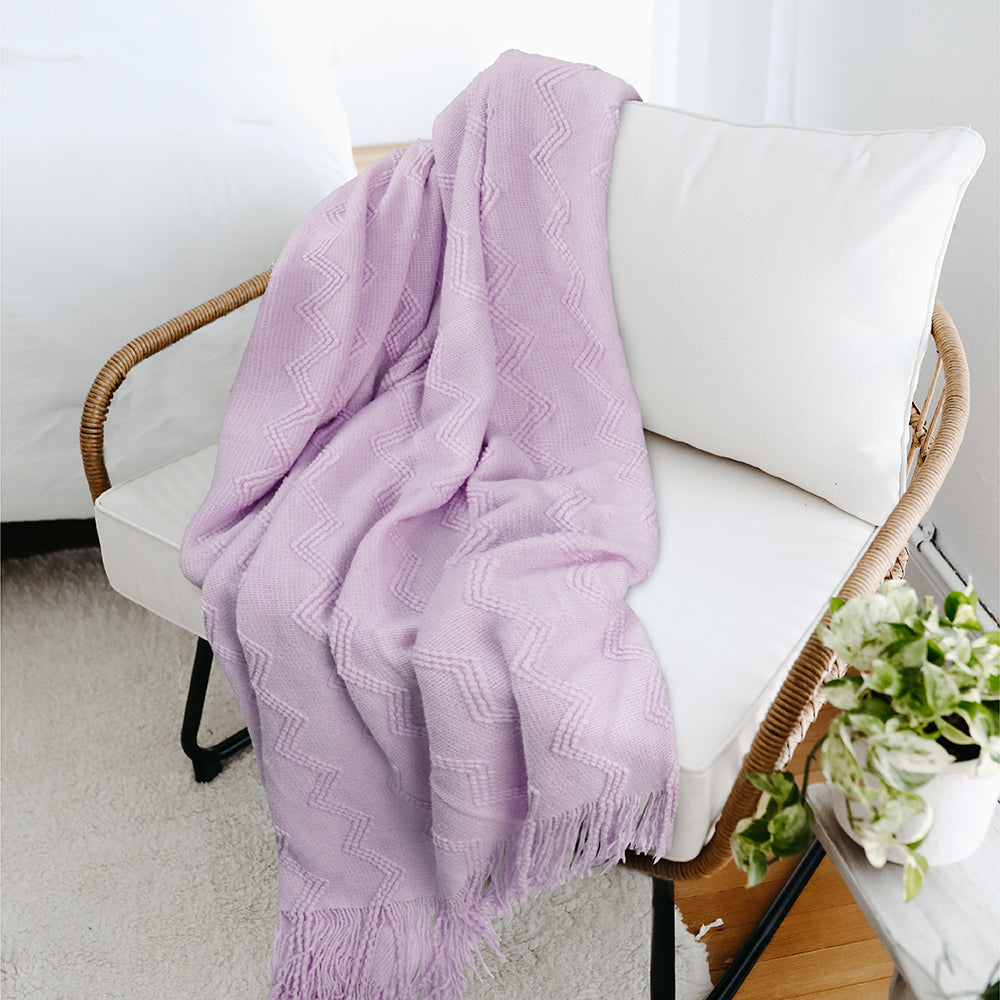 Zig Zag Knit Fringe Throw Blanket
