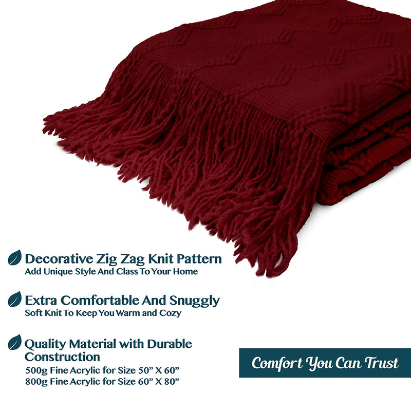 Zig Zag Knit Fringe Throw Blanket