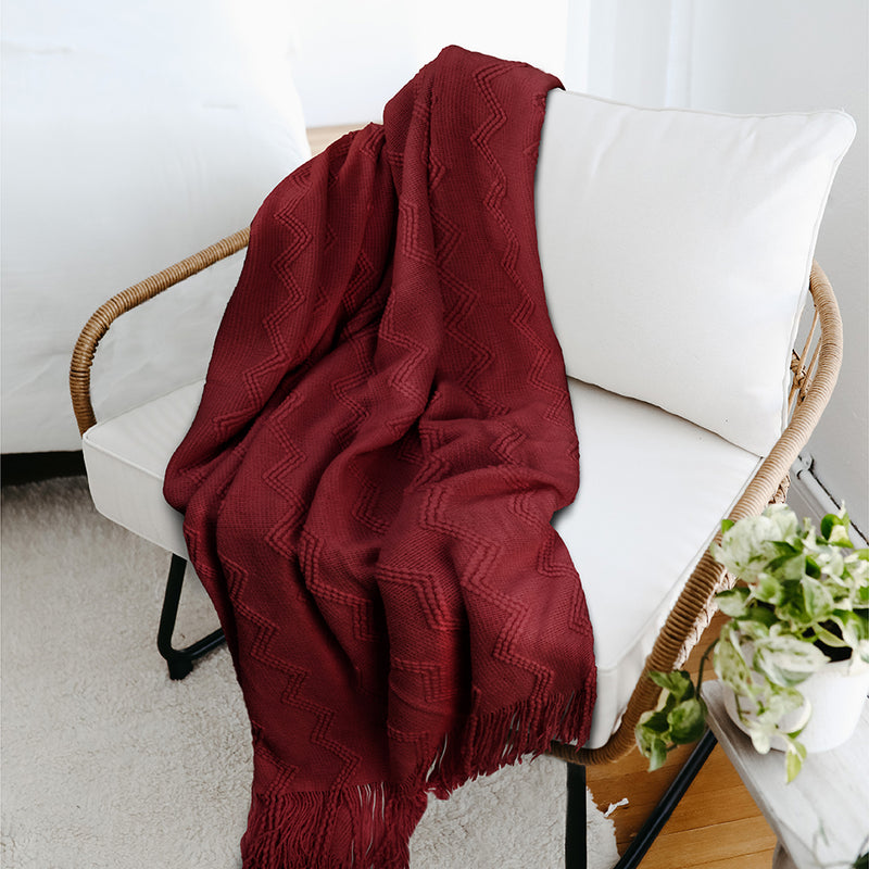 Zig Zag Knit Fringe Throw Blanket