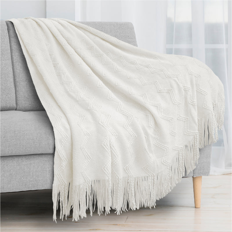 Zig Zag Knit Fringe Throw Blanket