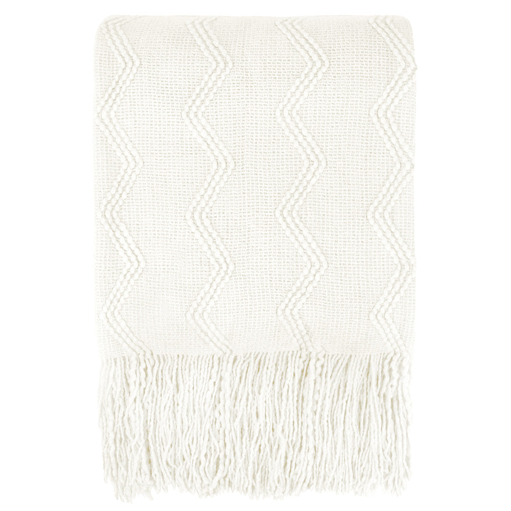 Zig Zag Knit Fringe Throw Blanket