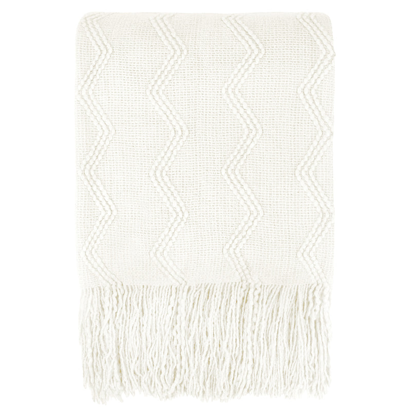 Zig Zag Knit Fringe Throw Blanket