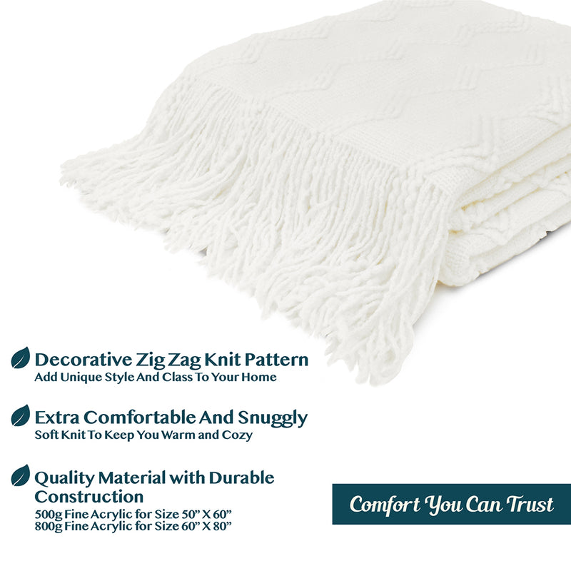 Zig Zag Knit Fringe Throw Blanket
