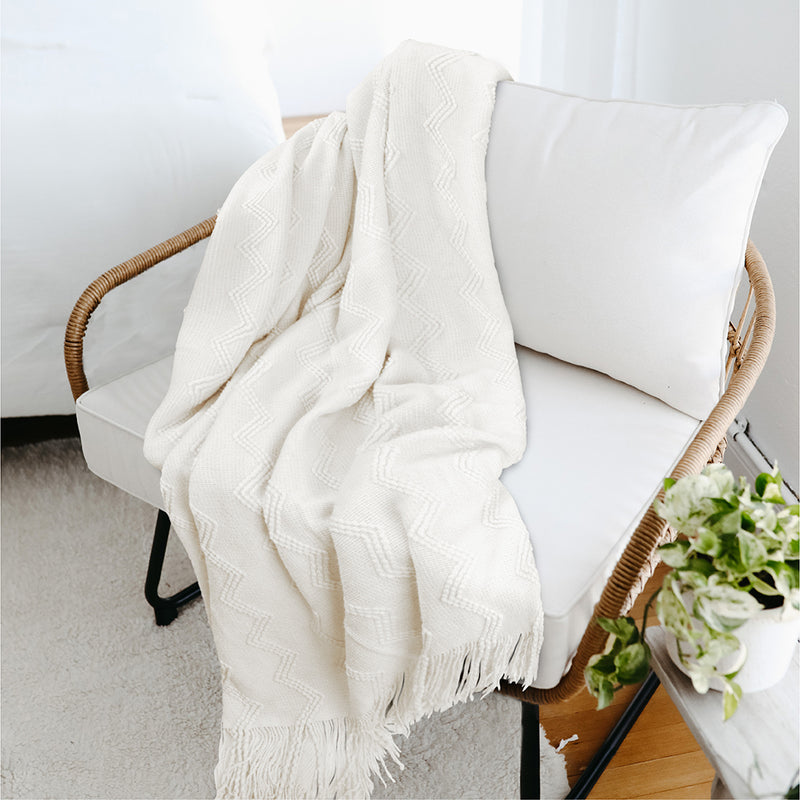 Zig Zag Knit Fringe Throw Blanket