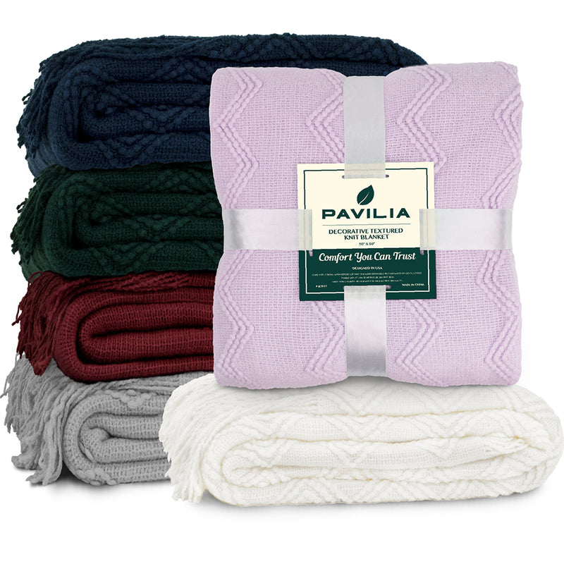 Zig Zag Knit Fringe Throw Blanket