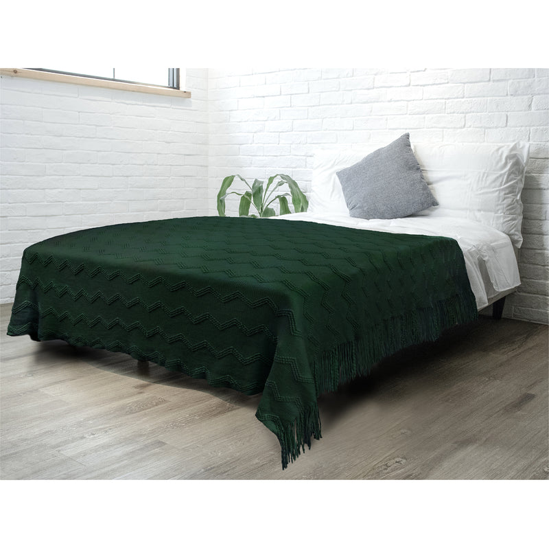 Zig Zag Knit Fringe Throw Blanket