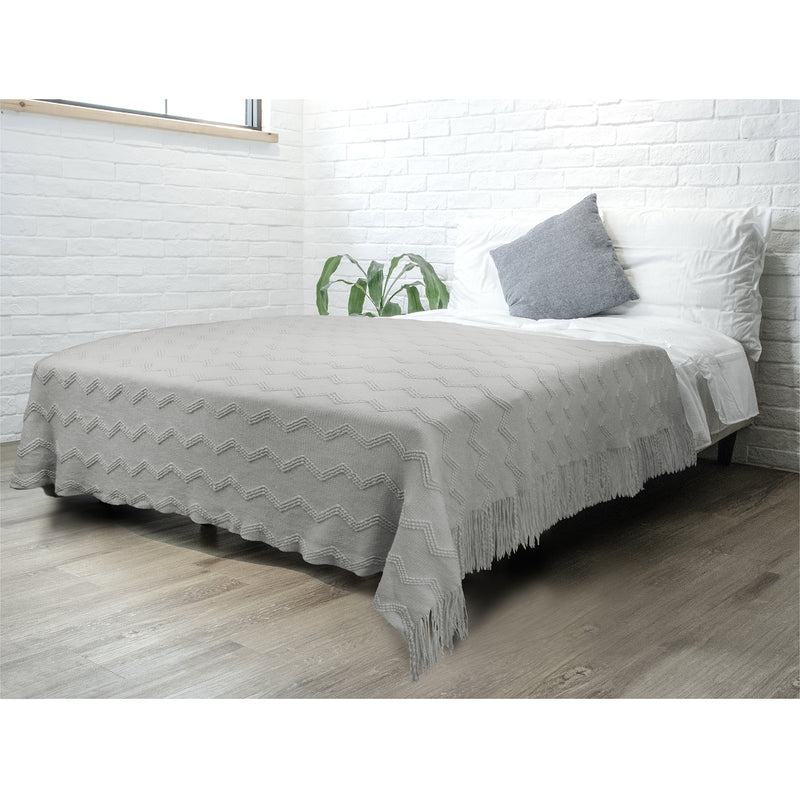 Zig Zag Knit Fringe Throw Blanket