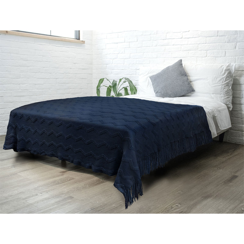 Zig Zag Knit Fringe Throw Blanket