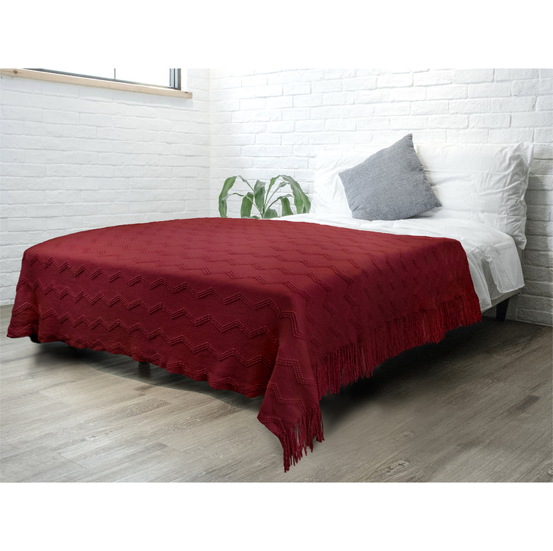 Zig Zag Knit Fringe Throw Blanket