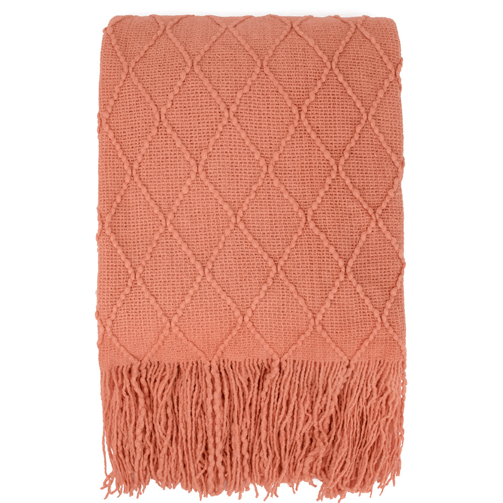 Diamond Knit Textured Fringe Throw Blanket