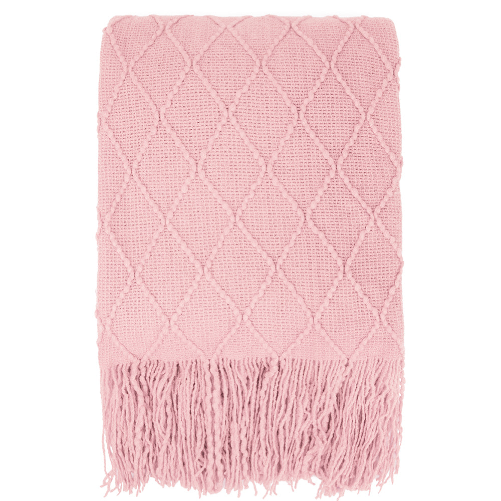 Diamond Knit Textured Fringe Throw Blanket