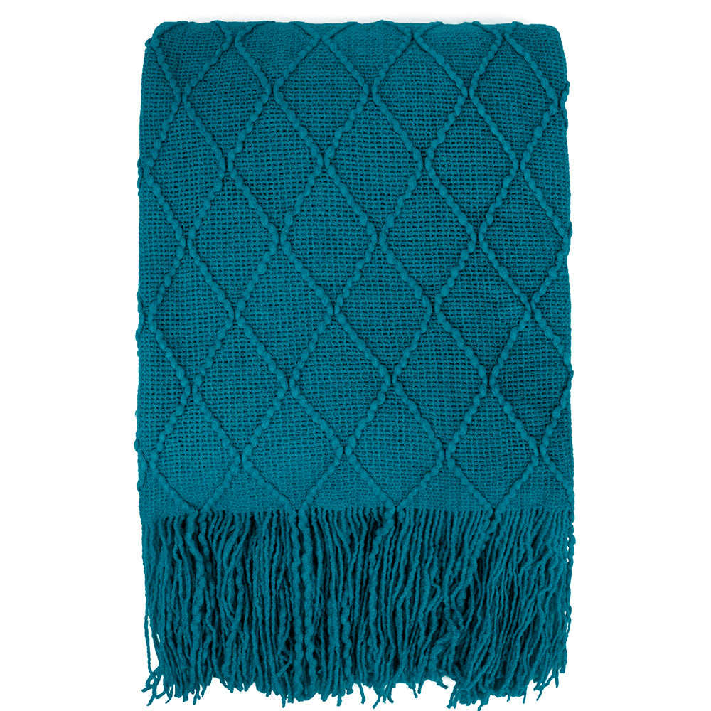 Diamond Knit Textured Fringe Throw Blanket