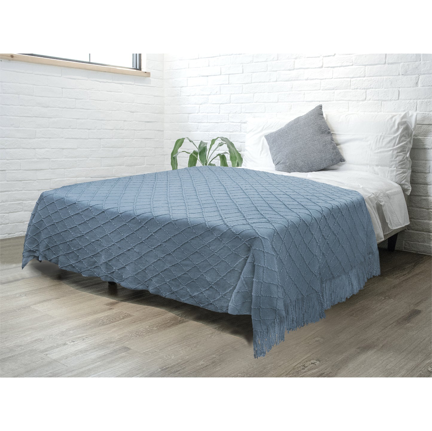Diamond Knit Textured Fringe Throw Blanket