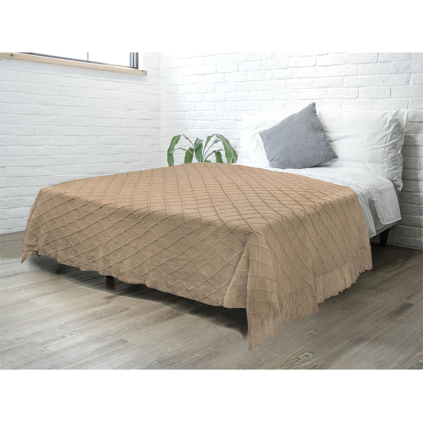 Diamond Knit Textured Fringe Throw Blanket