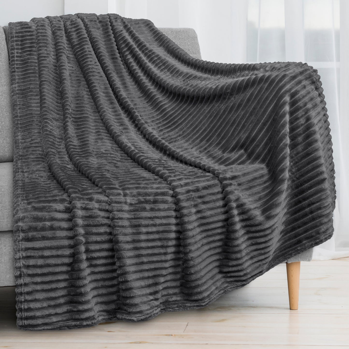 Ribbed Fleece Throw Blanket