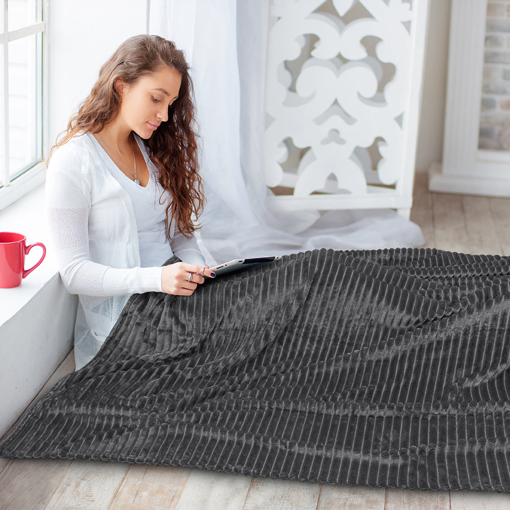 Ribbed Fleece Throw Blanket