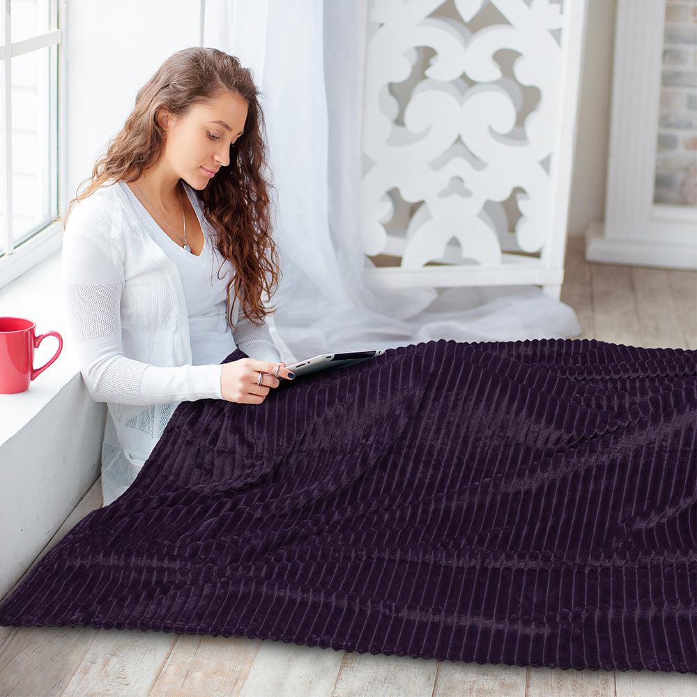 Ribbed Fleece Throw Blanket