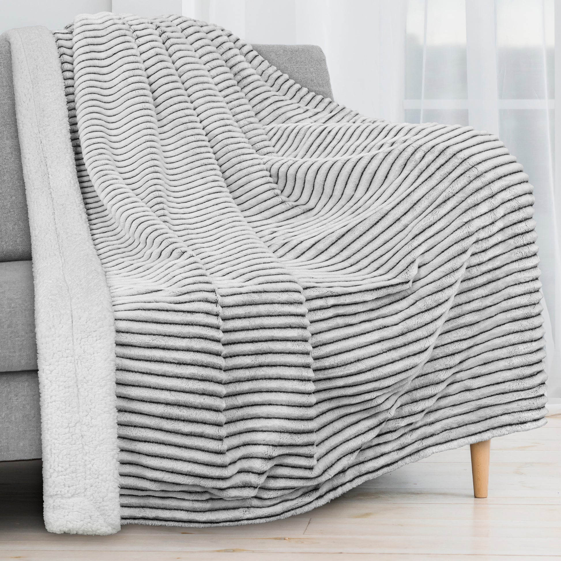 Ribbed Sherpa Throw Blanket