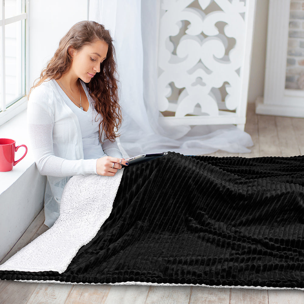Ribbed Sherpa Throw Blanket