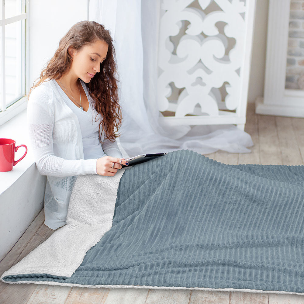Ribbed Sherpa Throw Blanket