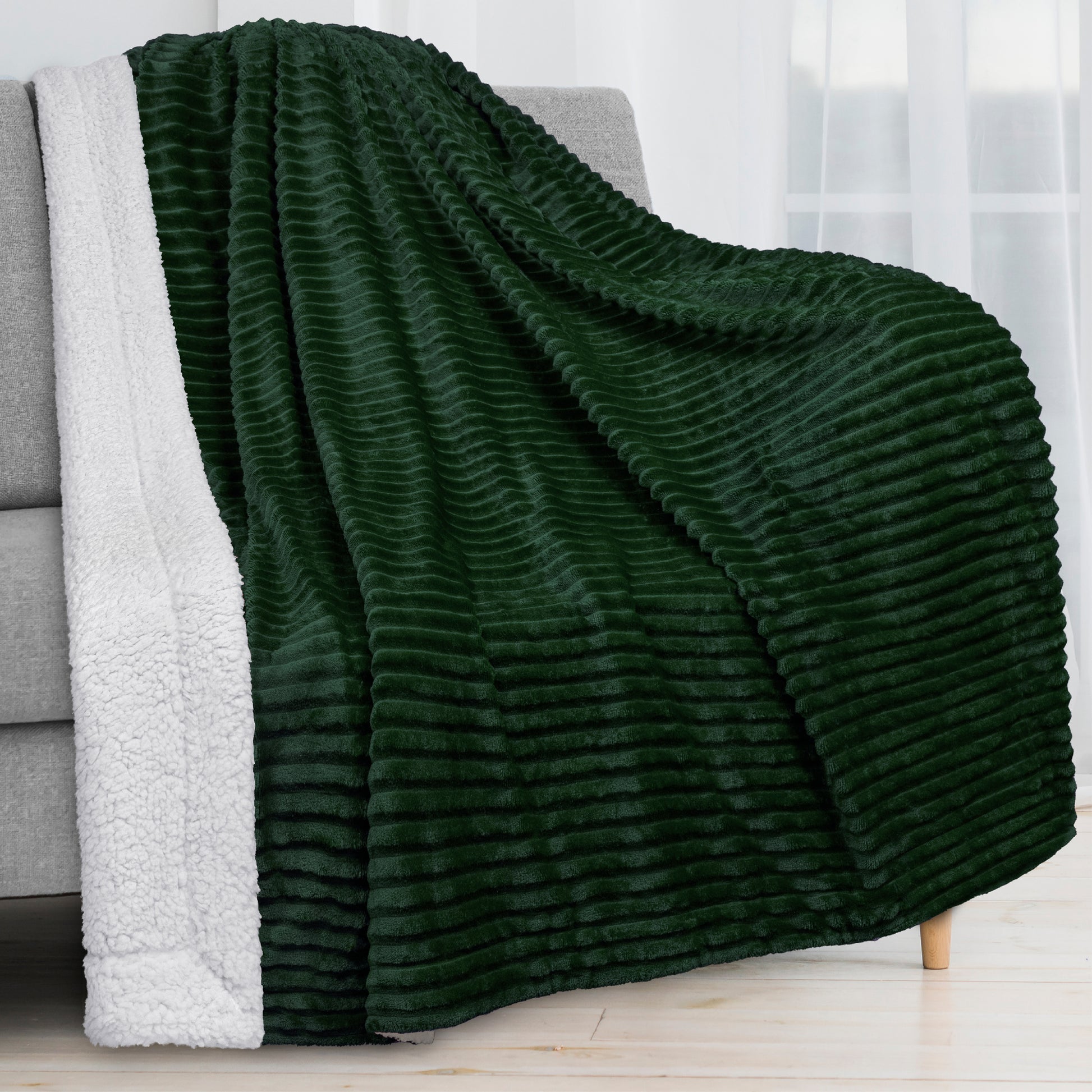 Ribbed Sherpa Throw Blanket