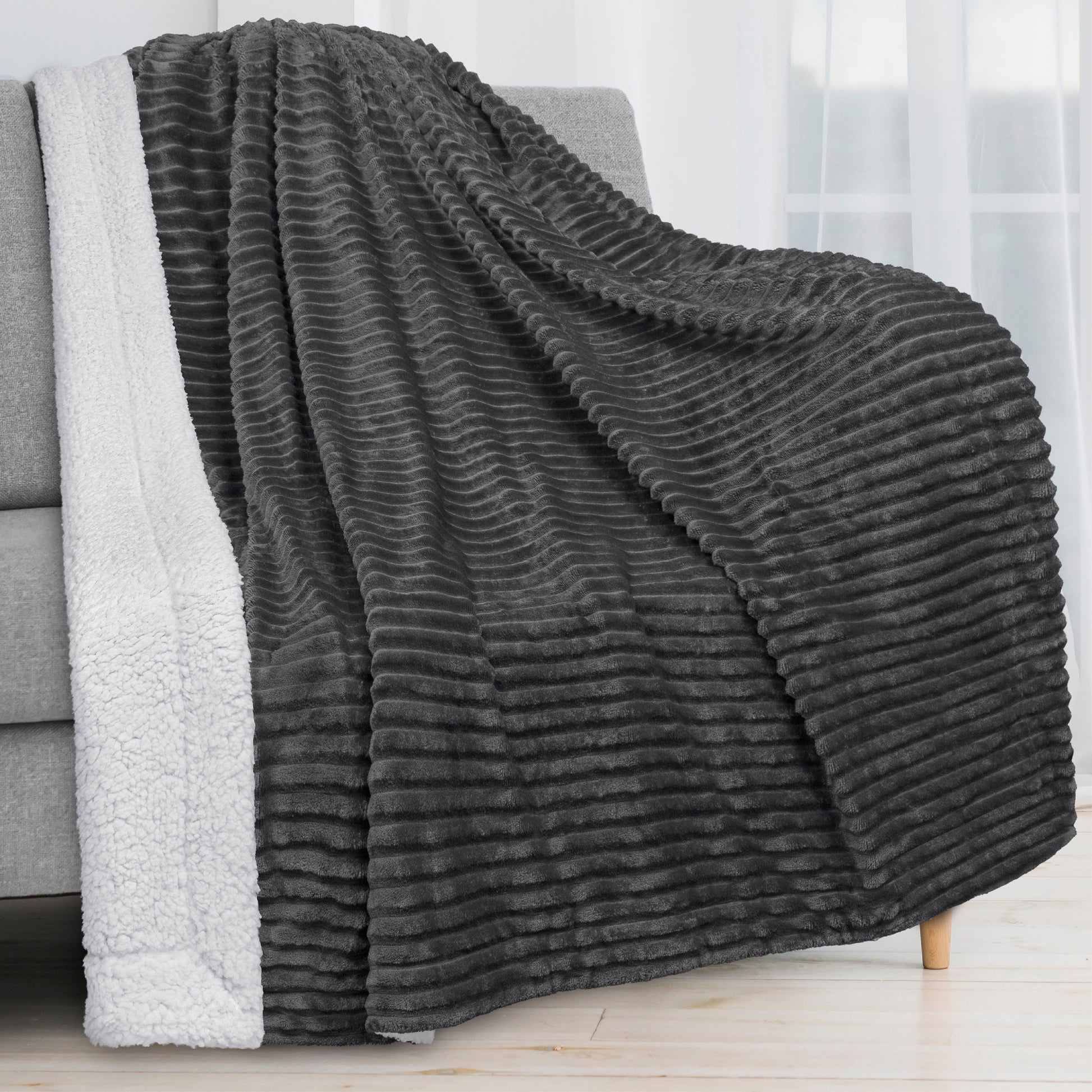 Ribbed Sherpa Throw Blanket