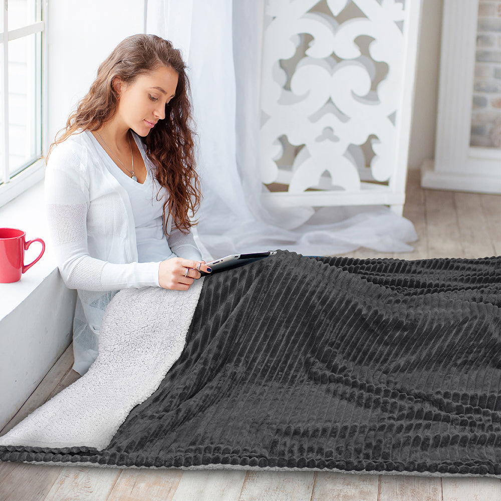 Ribbed Sherpa Throw Blanket