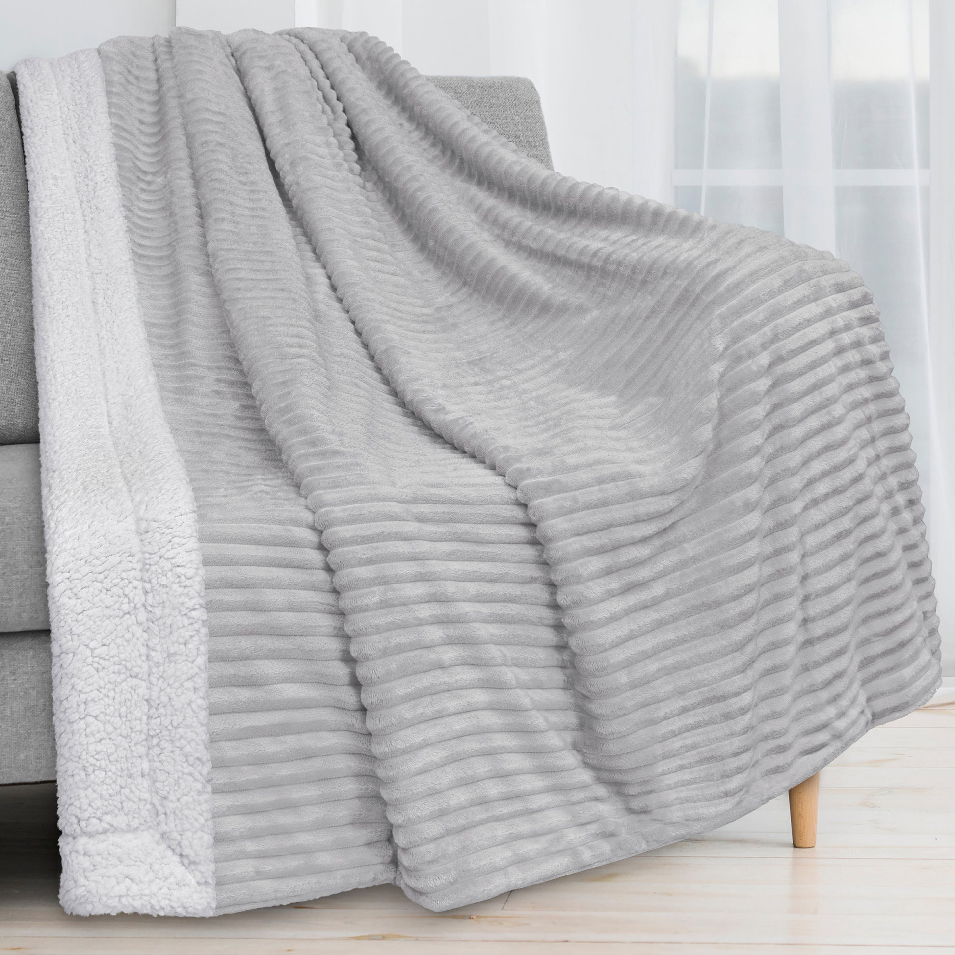Ribbed Sherpa Throw Blanket