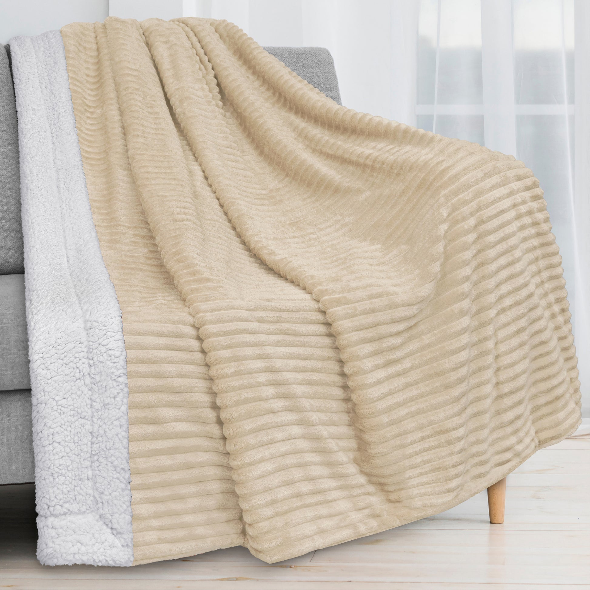Ribbed Sherpa Throw Blanket