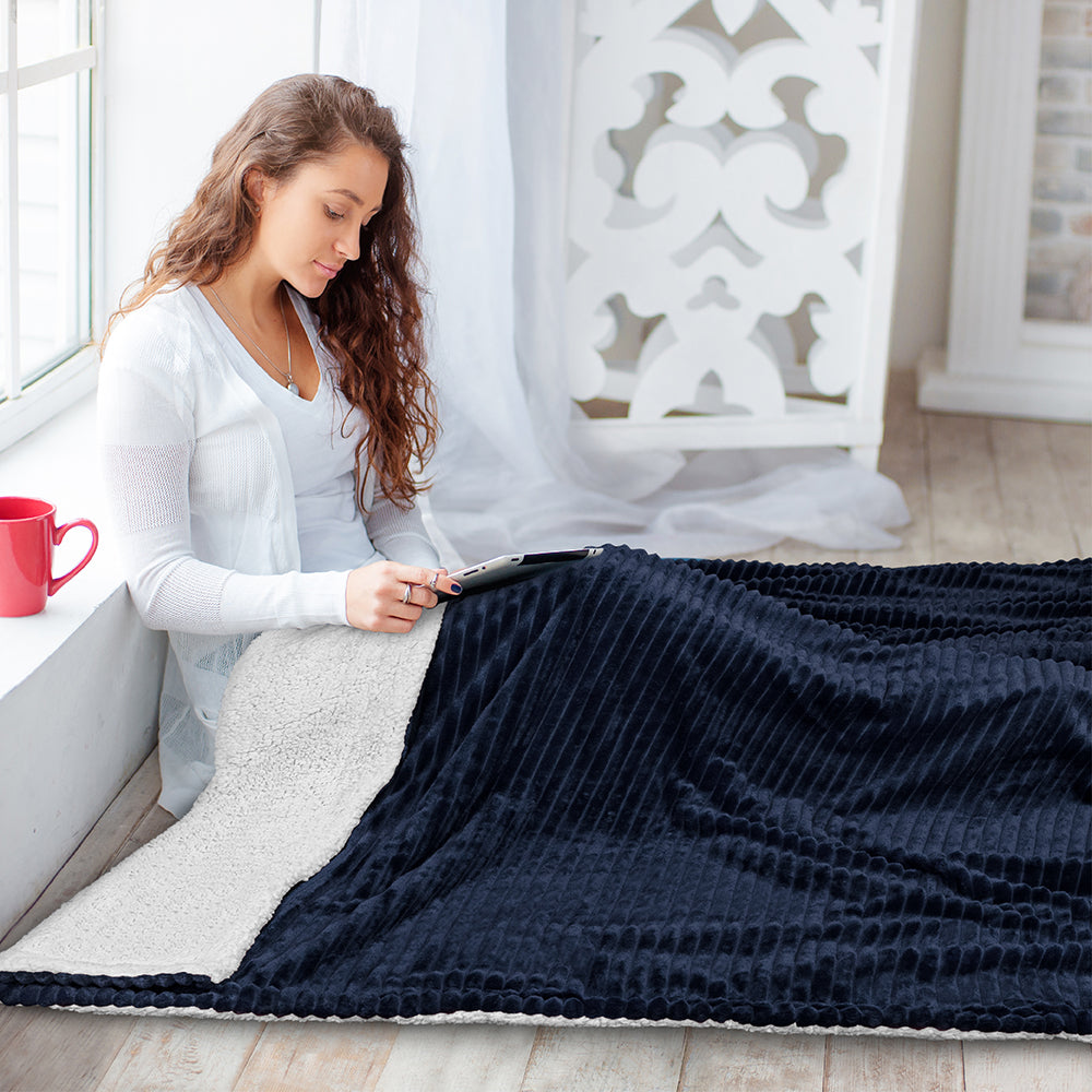 Ribbed Sherpa Throw Blanket