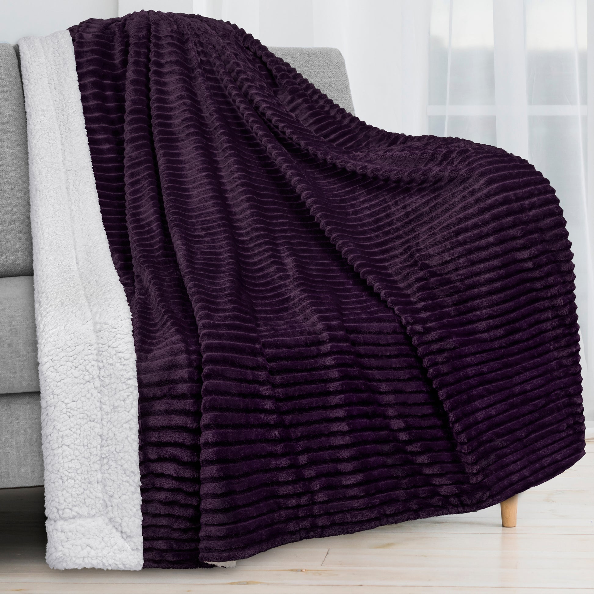 Ribbed Sherpa Throw Blanket