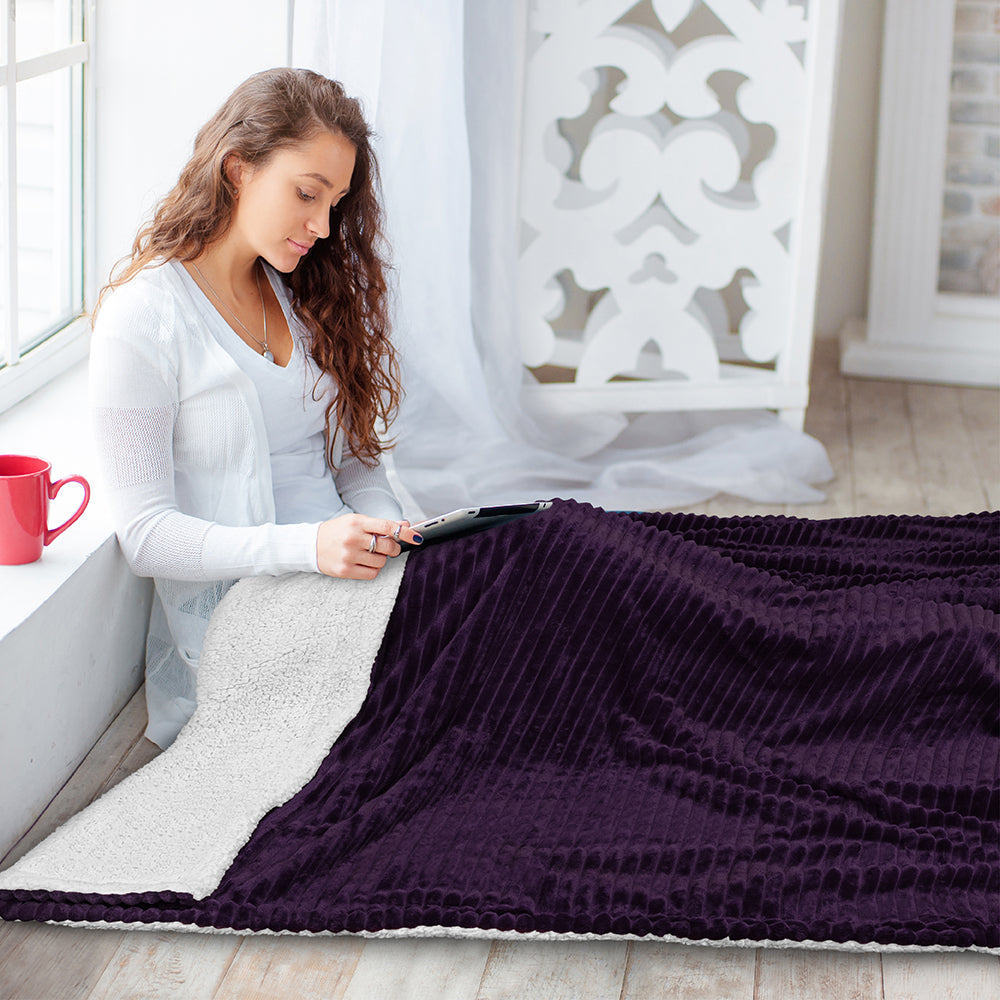 Ribbed Sherpa Throw Blanket