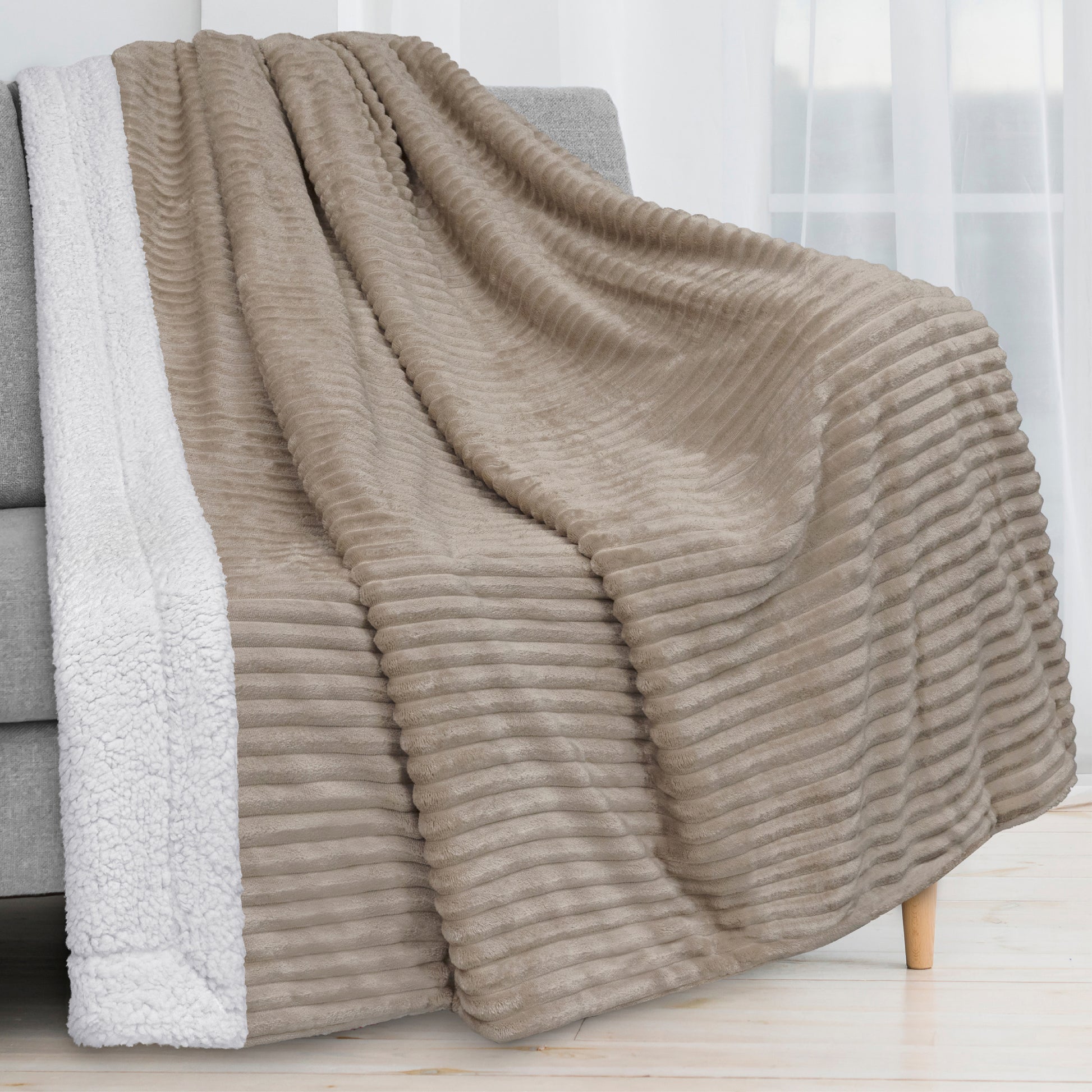 Ribbed Sherpa Throw Blanket