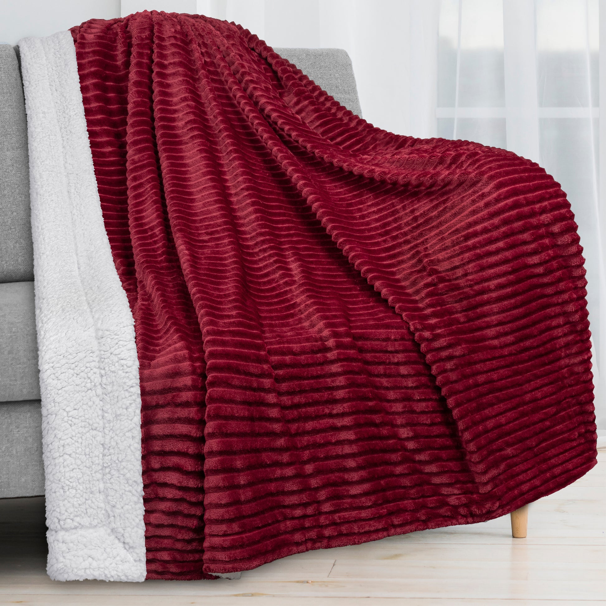 Ribbed Sherpa Throw Blanket