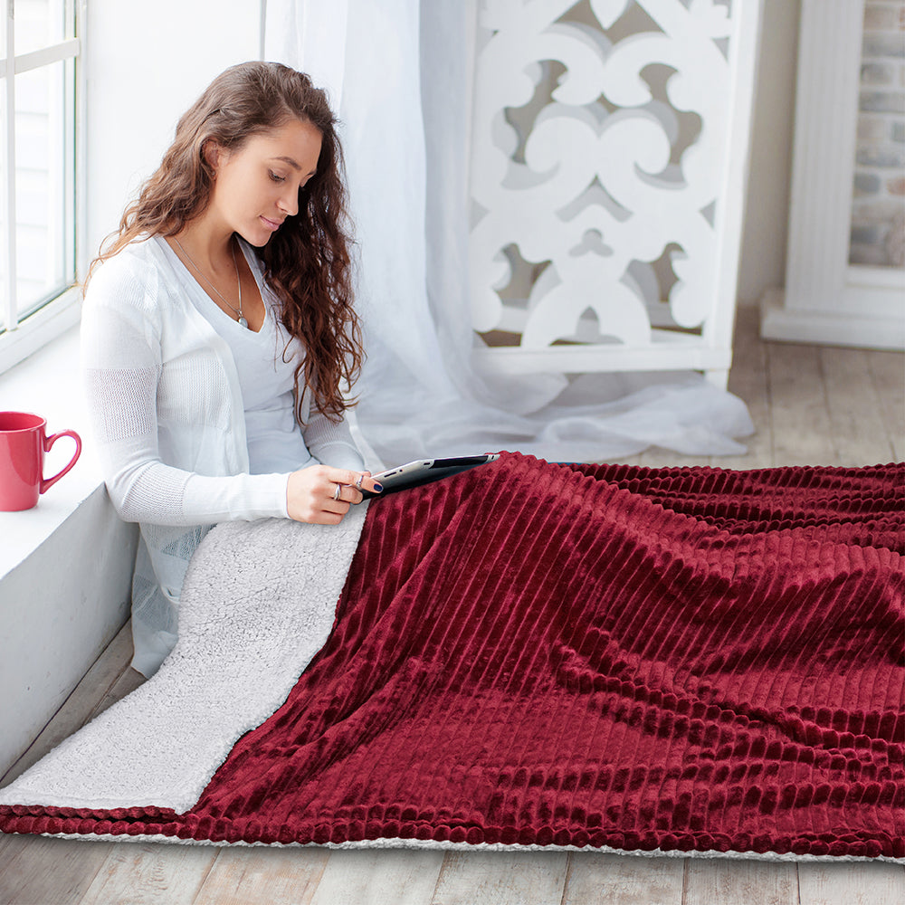 Ribbed Sherpa Throw Blanket