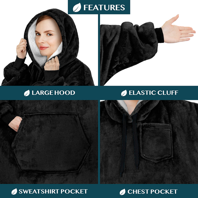 Chest Pocket Sherpa Hoodie Blanket - Kangaroo Pocket (Regular / Long)