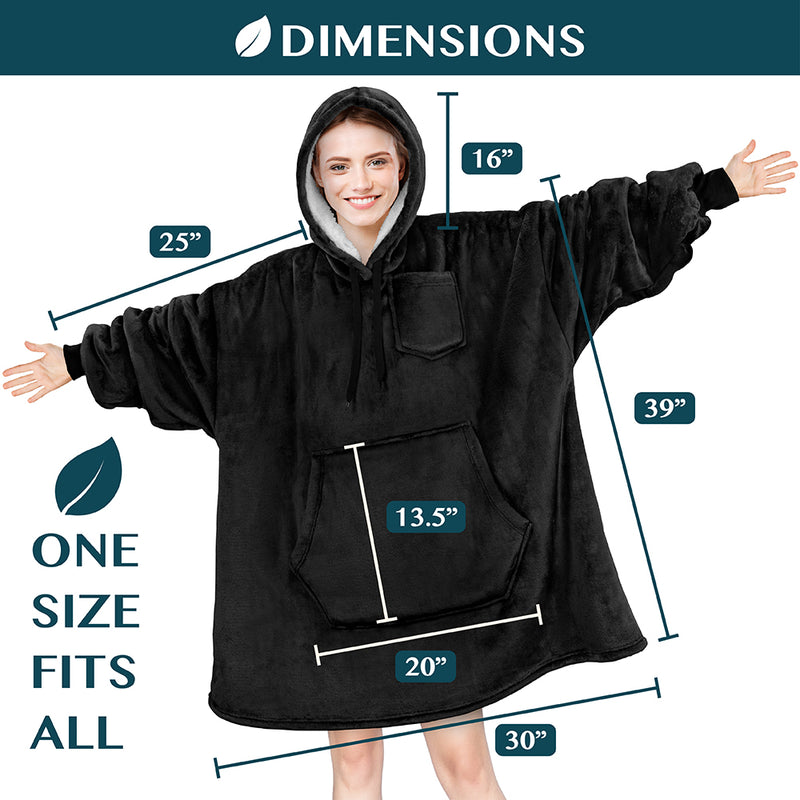 Chest Pocket Sherpa Hoodie Blanket - Kangaroo Pocket (Regular / Long)