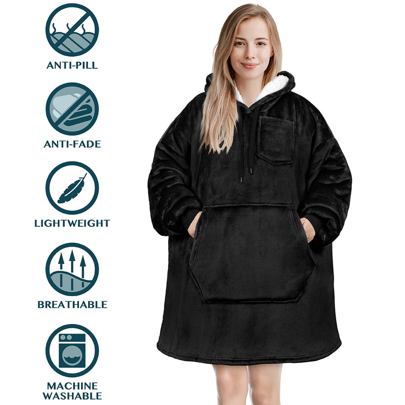 Chest Pocket Sherpa Hoodie Blanket - Kangaroo Pocket (Regular / Long)