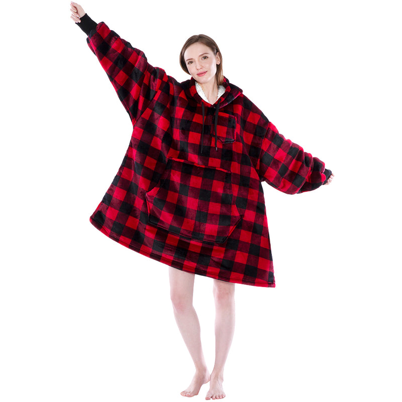 Chest Pocket Sherpa Hoodie Blanket - Kangaroo Pocket (Regular / Long)