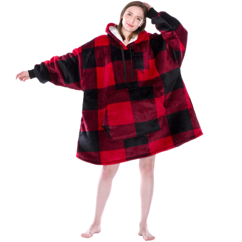 Chest Pocket Sherpa Hoodie Blanket - Kangaroo Pocket (Regular / Long)