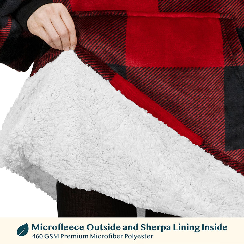 Chest Pocket Sherpa Hoodie Blanket - Kangaroo Pocket (Regular / Long)