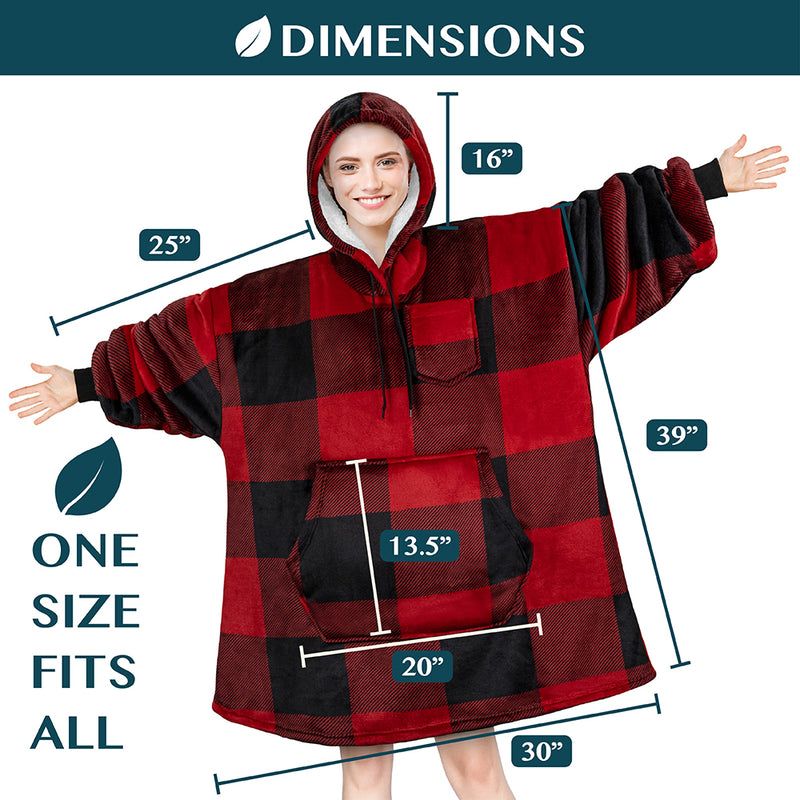 Chest Pocket Sherpa Hoodie Blanket - Kangaroo Pocket (Regular / Long)