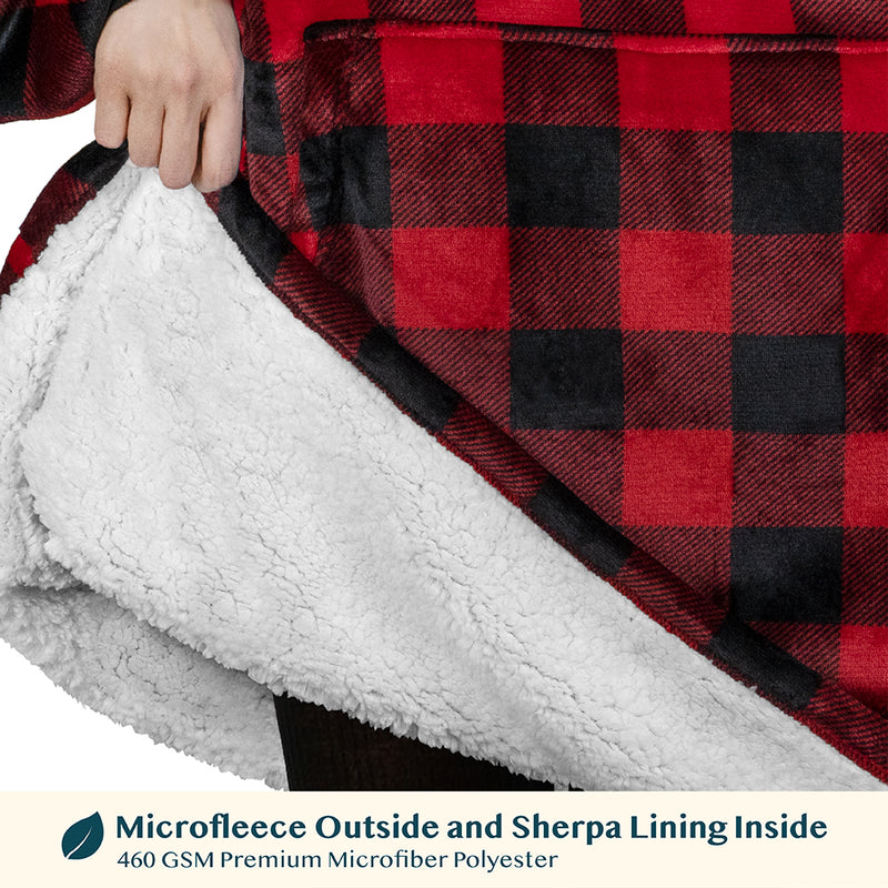 Chest Pocket Sherpa Hoodie Blanket - Kangaroo Pocket (Regular / Long)