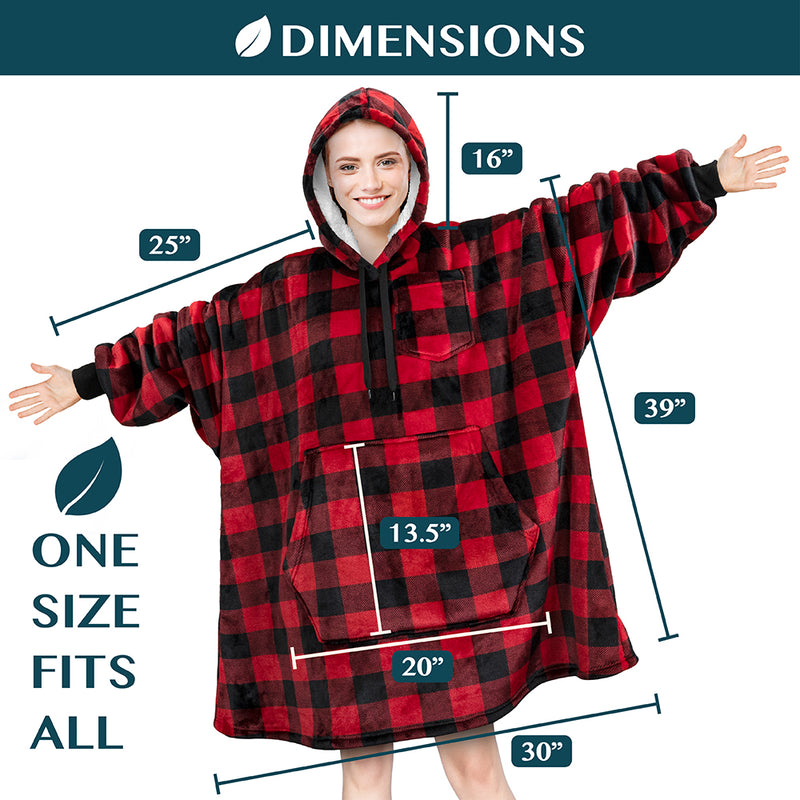 Chest Pocket Sherpa Hoodie Blanket - Kangaroo Pocket (Regular / Long)