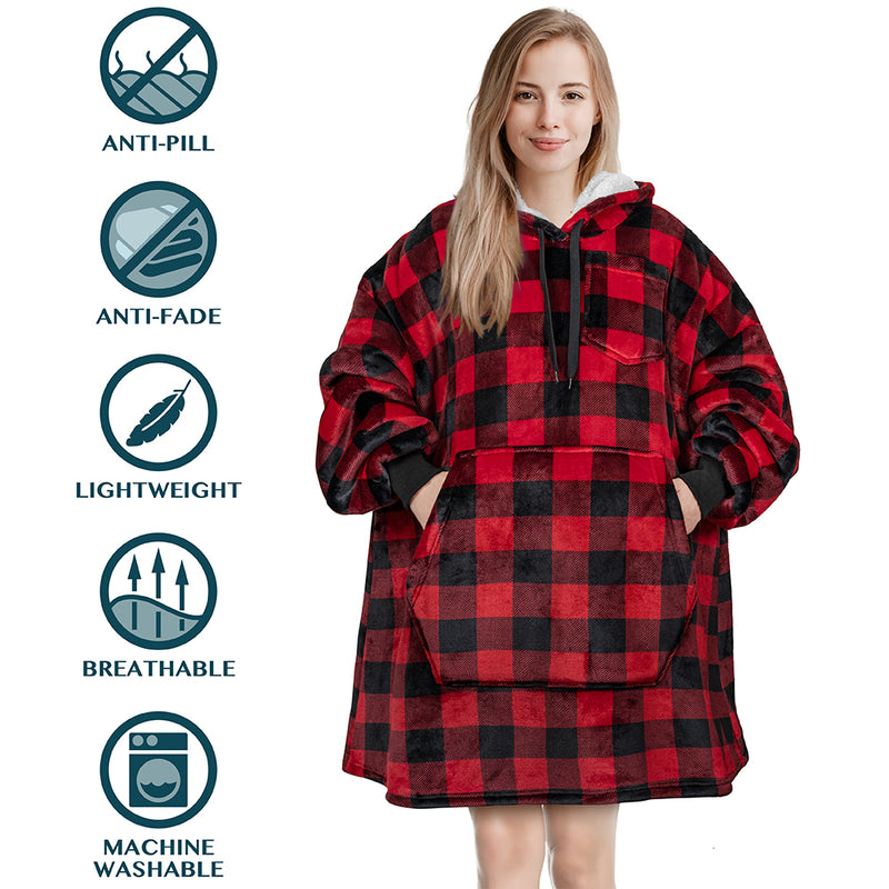 Chest Pocket Sherpa Hoodie Blanket - Kangaroo Pocket (Regular / Long)