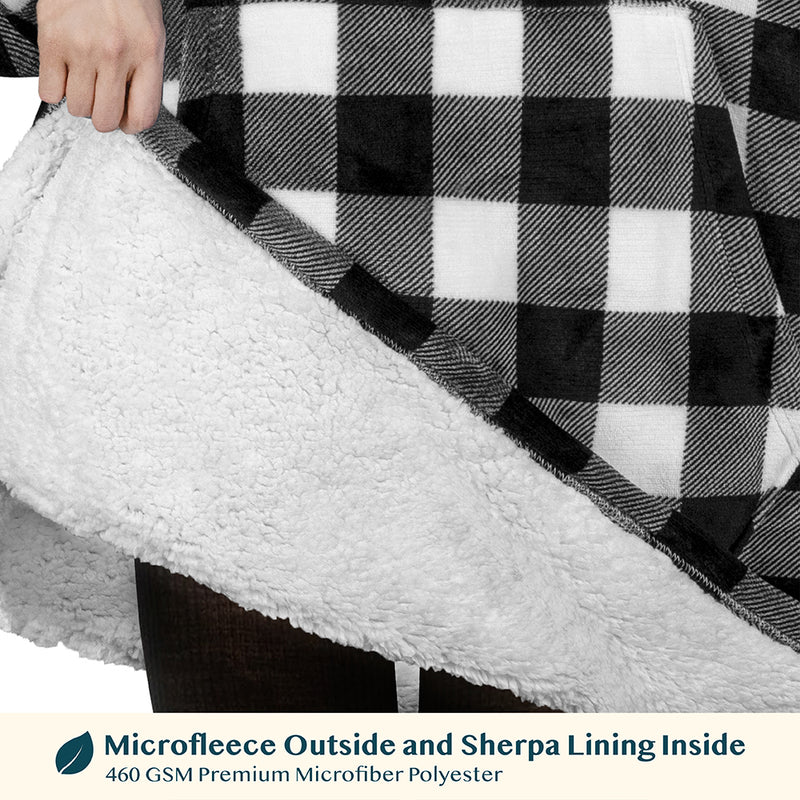 Chest Pocket Sherpa Hoodie Blanket - Kangaroo Pocket (Regular / Long)