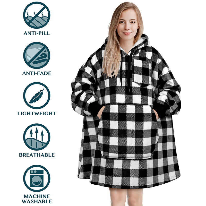 Chest Pocket Sherpa Hoodie Blanket - Kangaroo Pocket (Regular / Long)