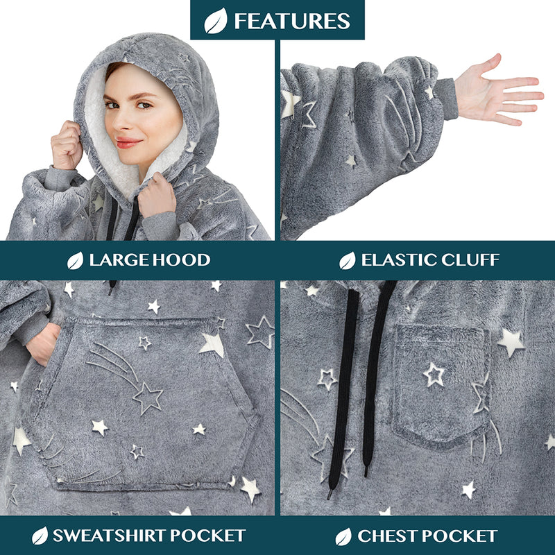 Chest Pocket Sherpa Hoodie Blanket - Kangaroo Pocket (Regular / Long)